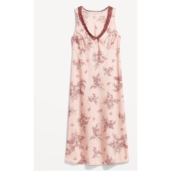 Old Navy Womens Slip 90s Dress Preppy Floral Feminine Lace Trim Pink Size L - Picture 2 of 7